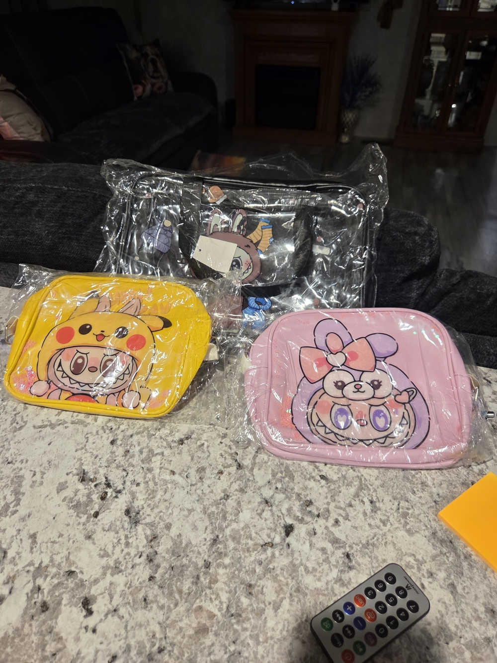 New Cute Clear Kids Tote Bag with Brown Cartoon Character And 2 Med Sz Bags